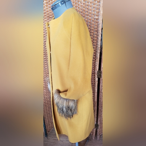 SALE 💣 Y London Faux Fur Pocket Coat Kaban Safran - Picture 4 of 9